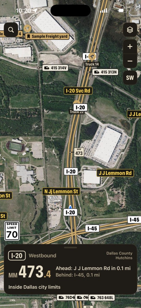 I-20 westbound at mile marker 473.4 in Dallas, ahead J J Lemmon Rd, behind I-45, inside Dallas city limits